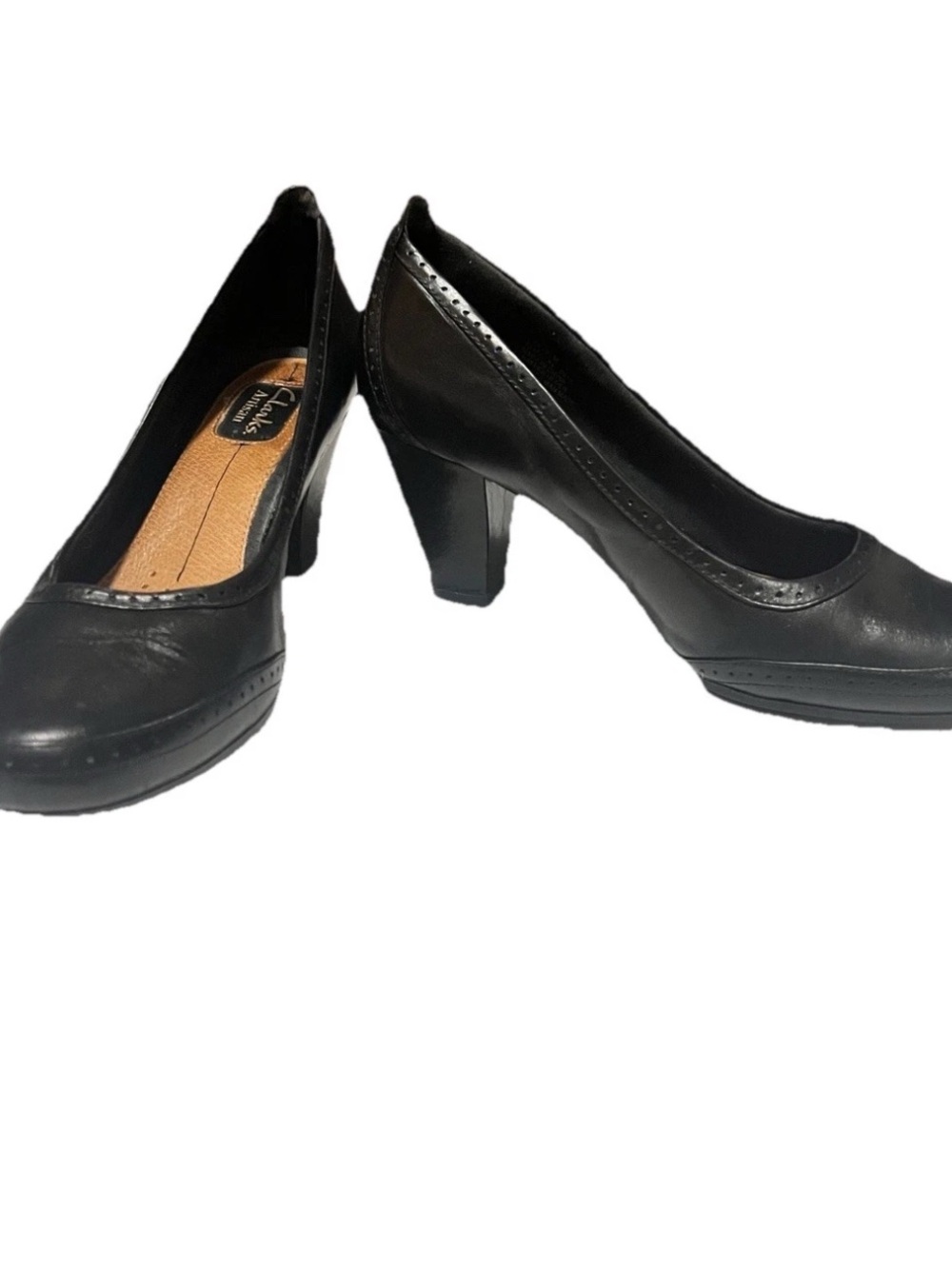Clarks Artisan Womens Pump Shoes Black Block Heels Leather 8.5
